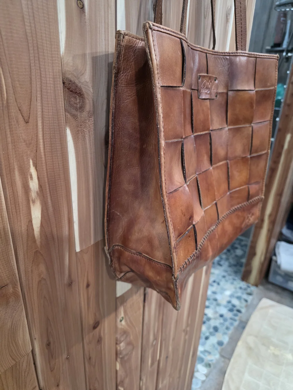 Patricia Nash Woven Patchwork Leather Tote Bag Brown Shoulder Purse